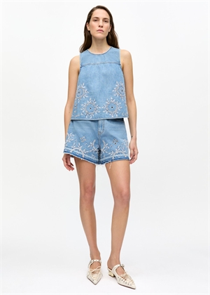 Broderie Anglaise denim top Light Blue Stone J1710 Ganni 